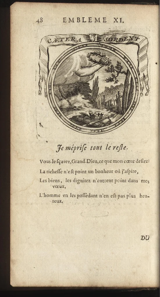 An illustration from Emblemes, ou, Devises chrétiennes : ouvrage mêlé de prose & de vers, et enrichi de figures, dedié au roy, 1717, leaf 57