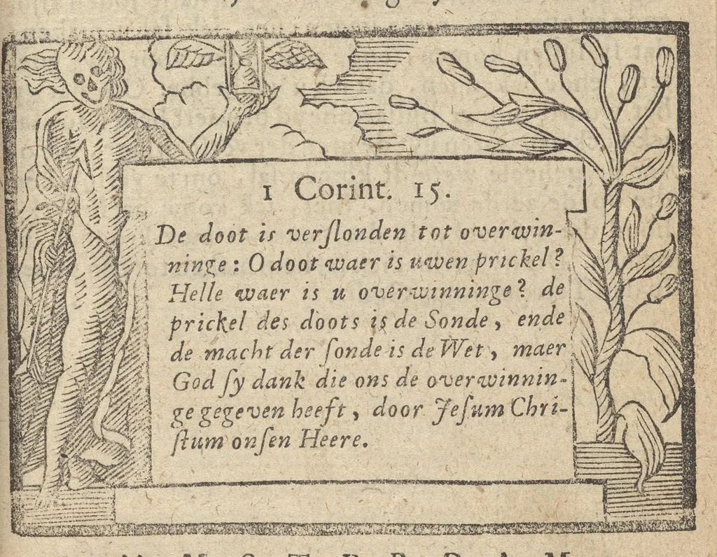 An illustration from Gulden-spiegel, ofte opweckinge tot christelyke deugden : afgedeelt in twee deelen : waer in vertoond werd de schadelyckheyt der sonden, mitsgaders de goetheyt en weldaden Gods over den boetvaerdigen, tot leeringe en stichtinge alle christenen toe-gepast : noch is hier by gevoegt Thamars ontschaking, of de verdoolde liefde van Amnon : als mede de vermaeckelyke bruylofts-kroon, doorgevlochten met verscheyde leersame gedichten, vermakelijke bruylofts- en aendachtige liedekens : voorgestelt op de vier getyden van den dagh, 1708, leaf 126