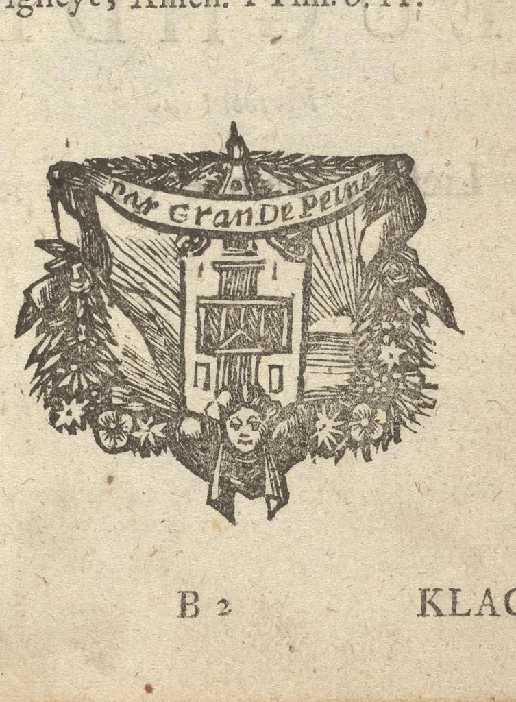An illustration from Gulden-spiegel, ofte opweckinge tot christelyke deugden : afgedeelt in twee deelen : waer in vertoond werd de schadelyckheyt der sonden, mitsgaders de goetheyt en weldaden Gods over den boetvaerdigen, tot leeringe en stichtinge alle christenen toe-gepast : noch is hier by gevoegt Thamars ontschaking, of de verdoolde liefde van Amnon : als mede de vermaeckelyke bruylofts-kroon, doorgevlochten met verscheyde leersame gedichten, vermakelijke bruylofts- en aendachtige liedekens : voorgestelt op de vier getyden van den dagh, 1708, leaf 22