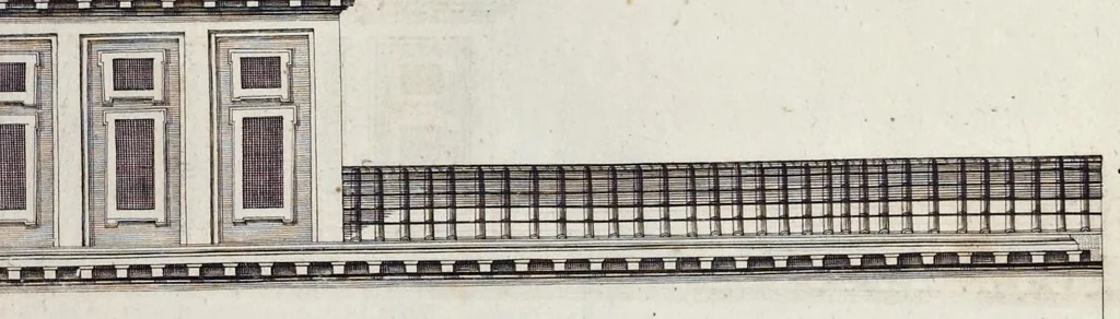 An illustration from Romae antiquae et novae theatrum, sive, Genuina ac vera urbis, juxta varios ejusdem status, delineatio topographica : unà cum primariis illius aedificiis ac monumentis, veluti templis, simulacris, circis, campis, theatris, arcubus, porticibus, columnis, statuis & sepulcris antiquis, praecipuè verò modernis templis, palatiis & aedificiis, nonaginta tabulis aeneis exhibitis & secundùm nobilioris architecturae simulac perspectivae regulas extructis, ruinisq́ue illustrioribus, 1684, leaf 112