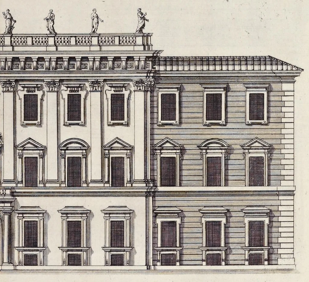 An illustration from Romae antiquae et novae theatrum, sive, Genuina ac vera urbis, juxta varios ejusdem status, delineatio topographica : unà cum primariis illius aedificiis ac monumentis, veluti templis, simulacris, circis, campis, theatris, arcubus, porticibus, columnis, statuis & sepulcris antiquis, praecipuè verò modernis templis, palatiis & aedificiis, nonaginta tabulis aeneis exhibitis & secundùm nobilioris architecturae simulac perspectivae regulas extructis, ruinisq́ue illustrioribus, 1684, leaf 132