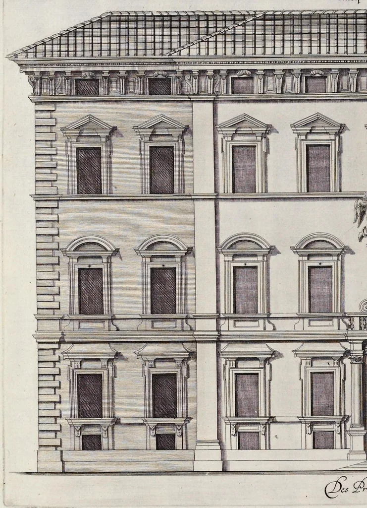 An illustration from Romae antiquae et novae theatrum, sive, Genuina ac vera urbis, juxta varios ejusdem status, delineatio topographica : unà cum primariis illius aedificiis ac monumentis, veluti templis, simulacris, circis, campis, theatris, arcubus, porticibus, columnis, statuis & sepulcris antiquis, praecipuè verò modernis templis, palatiis & aedificiis, nonaginta tabulis aeneis exhibitis & secundùm nobilioris architecturae simulac perspectivae regulas extructis, ruinisq́ue illustrioribus, 1684, leaf 135
