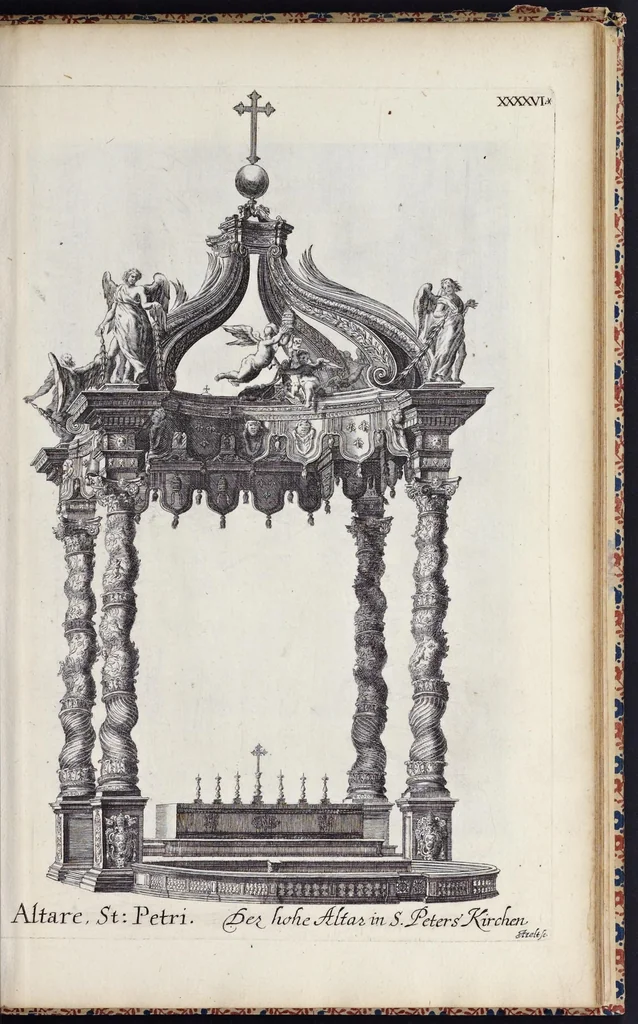 An illustration from Romae antiquae et novae theatrum, sive, Genuina ac vera urbis, juxta varios ejusdem status, delineatio topographica : unà cum primariis illius aedificiis ac monumentis, veluti templis, simulacris, circis, campis, theatris, arcubus, porticibus, columnis, statuis & sepulcris antiquis, praecipuè verò modernis templis, palatiis & aedificiis, nonaginta tabulis aeneis exhibitis & secundùm nobilioris architecturae simulac perspectivae regulas extructis, ruinisq́ue illustrioribus, 1684, leaf 178