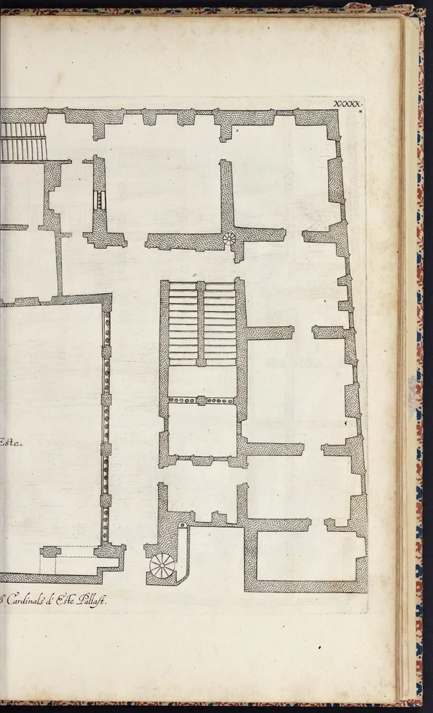 An illustration from Romae antiquae et novae theatrum, sive, Genuina ac vera urbis, juxta varios ejusdem status, delineatio topographica : unà cum primariis illius aedificiis ac monumentis, veluti templis, simulacris, circis, campis, theatris, arcubus, porticibus, columnis, statuis & sepulcris antiquis, praecipuè verò modernis templis, palatiis & aedificiis, nonaginta tabulis aeneis exhibitis & secundùm nobilioris architecturae simulac perspectivae regulas extructis, ruinisq́ue illustrioribus, 1684, leaf 200