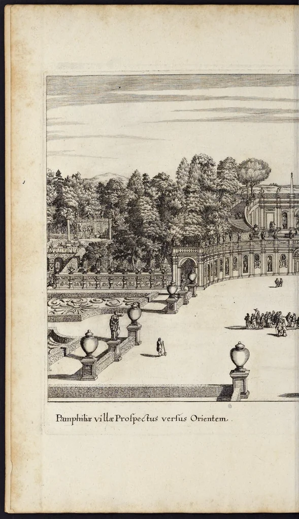 An illustration from Romae antiquae et novae theatrum, sive, Genuina ac vera urbis, juxta varios ejusdem status, delineatio topographica : unà cum primariis illius aedificiis ac monumentis, veluti templis, simulacris, circis, campis, theatris, arcubus, porticibus, columnis, statuis & sepulcris antiquis, praecipuè verò modernis templis, palatiis & aedificiis, nonaginta tabulis aeneis exhibitis & secundùm nobilioris architecturae simulac perspectivae regulas extructis, ruinisq́ue illustrioribus, 1684, leaf 231