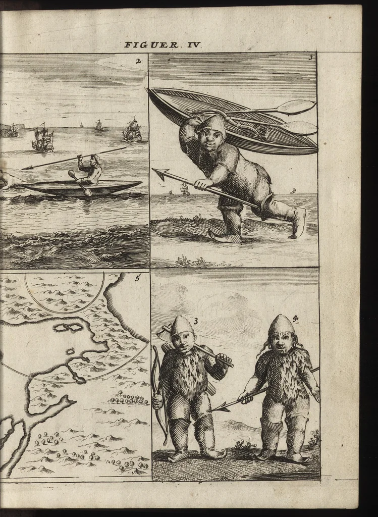 An illustration from De noordsche weereld : vertoond in twee nieuwe, aenmercklijcke, derwaerts gedaene reysen : d'eene, van de heer Martiniere door Norweegen, Lapland, Boranday, Siberien, Samojessie, Ys-land, Groenland en Nova-Zembla ... : dandre, van de Hamburger Frederick Martens, verright nae Spitsbergen of Groenland, in't jaer 1671 ..., 1685, leaf 378