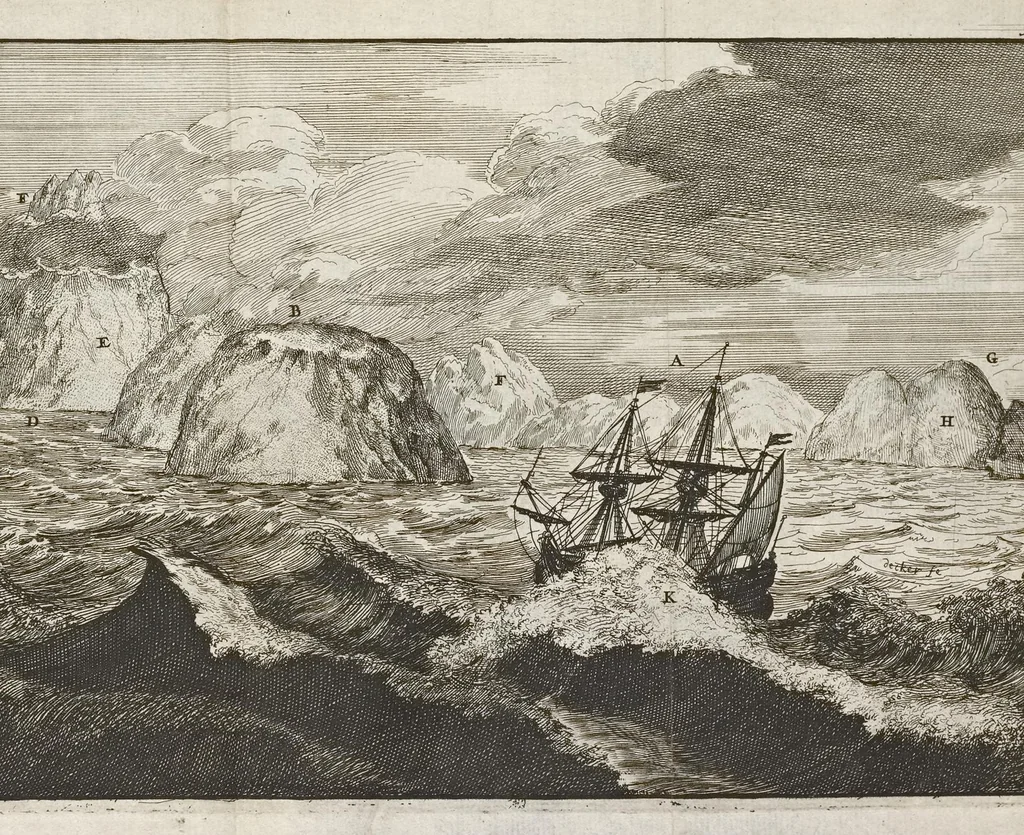 An illustration from De noordsche weereld : vertoond in twee nieuwe, aenmercklijcke, derwaerts gedaene reysen : d'eene, van de heer Martiniere door Norweegen, Lapland, Boranday, Siberien, Samojessie, Ys-land, Groenland en Nova-Zembla ... : dandre, van de Hamburger Frederick Martens, verright nae Spitsbergen of Groenland, in't jaer 1671 ..., 1685, leaf 386