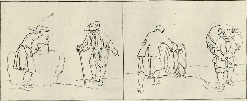 An illustration from The principles of drawing, or, An easy and familiar method for the improvement of youth in the practice of that useful art : being a compleat drawing book, containing a curious collection of examples in all the variety of cases, as the several parts of the human body, whole figures, landskips, cattle, &c. curiously engraved on copper-plates, after the designs of Albert Durer, Abrah. Bloemart, Carlo Morac, Le Clerc, Hollar, and other great masters : to which is prefix'd an introduction to drawing ..., 1764, leaf 46