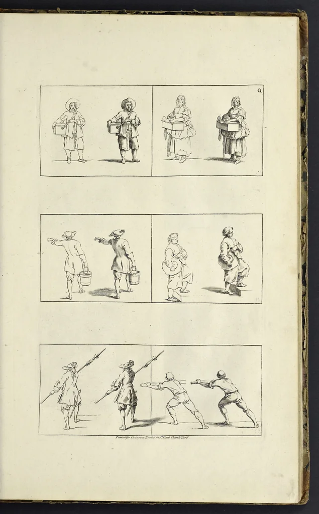 An illustration from The principles of drawing, or, An easy and familiar method for the improvement of youth in the practice of that useful art : being a compleat drawing book, containing a curious collection of examples in all the variety of cases, as the several parts of the human body, whole figures, landskips, cattle, &c. curiously engraved on copper-plates, after the designs of Albert Durer, Abrah. Bloemart, Carlo Morac, Le Clerc, Hollar, and other great masters : to which is prefix'd an introduction to drawing ..., 1764, leaf 50