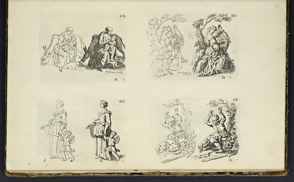An illustration from The principles of drawing, or, An easy and familiar method for the improvement of youth in the practice of that useful art : being a compleat drawing book, containing a curious collection of examples in all the variety of cases, as the several parts of the human body, whole figures, landskips, cattle, &c. curiously engraved on copper-plates, after the designs of Albert Durer, Abrah. Bloemart, Carlo Morac, Le Clerc, Hollar, and other great masters : to which is prefix'd an introduction to drawing ..., 1764, leaf 66