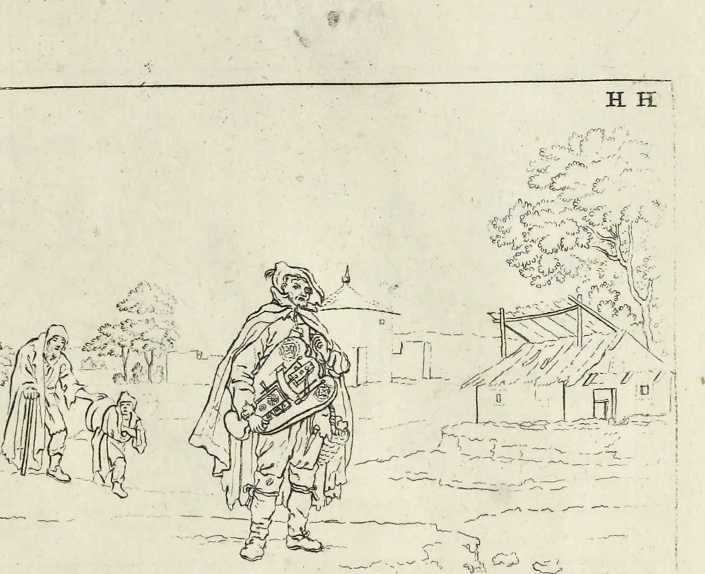An illustration from The principles of drawing, or, An easy and familiar method for the improvement of youth in the practice of that useful art : being a compleat drawing book, containing a curious collection of examples in all the variety of cases, as the several parts of the human body, whole figures, landskips, cattle, &c. curiously engraved on copper-plates, after the designs of Albert Durer, Abrah. Bloemart, Carlo Morac, Le Clerc, Hollar, and other great masters : to which is prefix'd an introduction to drawing ..., 1764, leaf 74