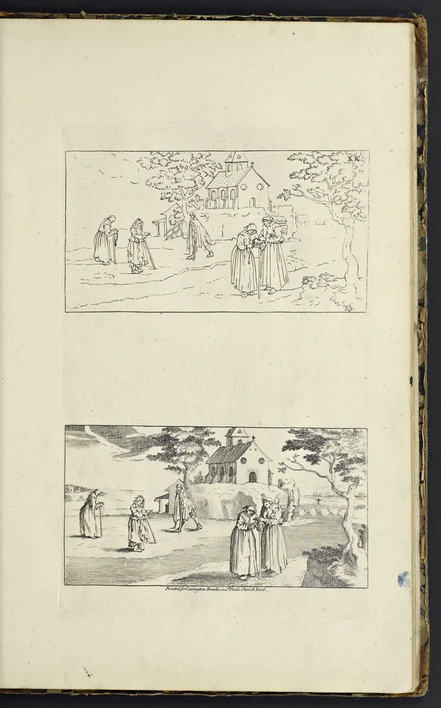 An illustration from The principles of drawing, or, An easy and familiar method for the improvement of youth in the practice of that useful art : being a compleat drawing book, containing a curious collection of examples in all the variety of cases, as the several parts of the human body, whole figures, landskips, cattle, &c. curiously engraved on copper-plates, after the designs of Albert Durer, Abrah. Bloemart, Carlo Morac, Le Clerc, Hollar, and other great masters : to which is prefix'd an introduction to drawing ..., 1764, leaf 78