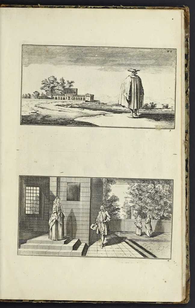 An illustration from The principles of drawing, or, An easy and familiar method for the improvement of youth in the practice of that useful art : being a compleat drawing book, containing a curious collection of examples in all the variety of cases, as the several parts of the human body, whole figures, landskips, cattle, &c. curiously engraved on copper-plates, after the designs of Albert Durer, Abrah. Bloemart, Carlo Morac, Le Clerc, Hollar, and other great masters : to which is prefix'd an introduction to drawing ..., 1764, leaf 98