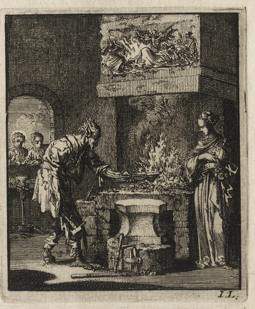 An illustration from Jezus en de Ziel : een geestelyke Spiegel voor't gemoed, bestaande in veertig aangenaame en stichtelyke Zinnebeelde : vervat in drie deelen, 1722, leaf 102