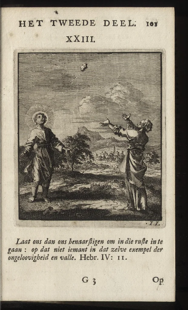 An illustration from Jezus en de Ziel : een geestelyke Spiegel voor't gemoed, bestaande in veertig aangenaame en stichtelyke Zinnebeelde : vervat in drie deelen, 1722, leaf 106