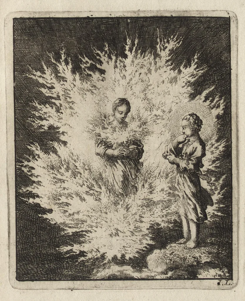 An illustration from Jezus en de Ziel : een geestelyke Spiegel voor't gemoed, bestaande in veertig aangenaame en stichtelyke Zinnebeelde : vervat in drie deelen, 1722, leaf 118
