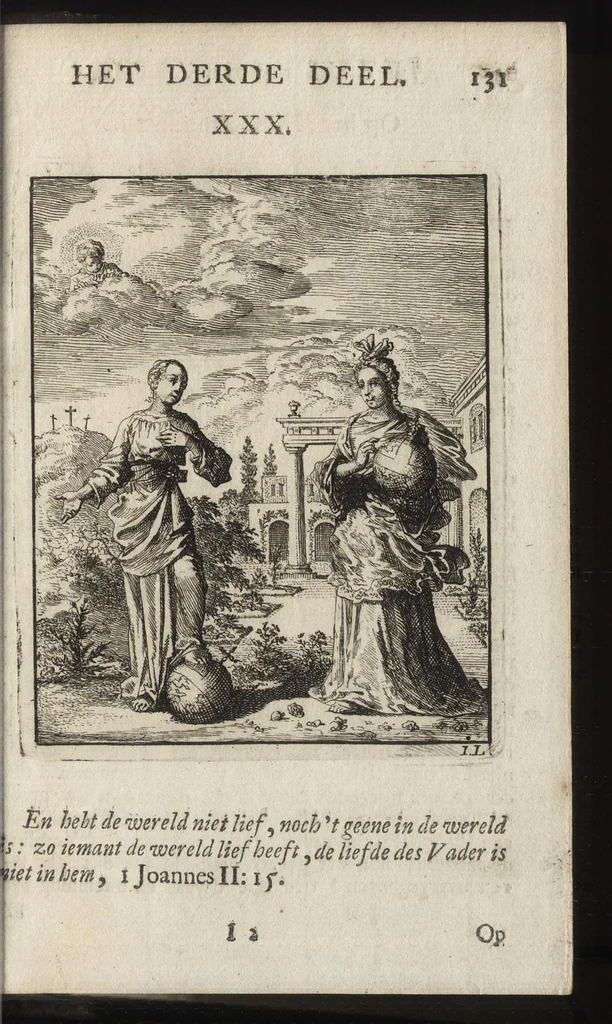 An illustration from Jezus en de Ziel : een geestelyke Spiegel voor't gemoed, bestaande in veertig aangenaame en stichtelyke Zinnebeelde : vervat in drie deelen, 1722, leaf 136