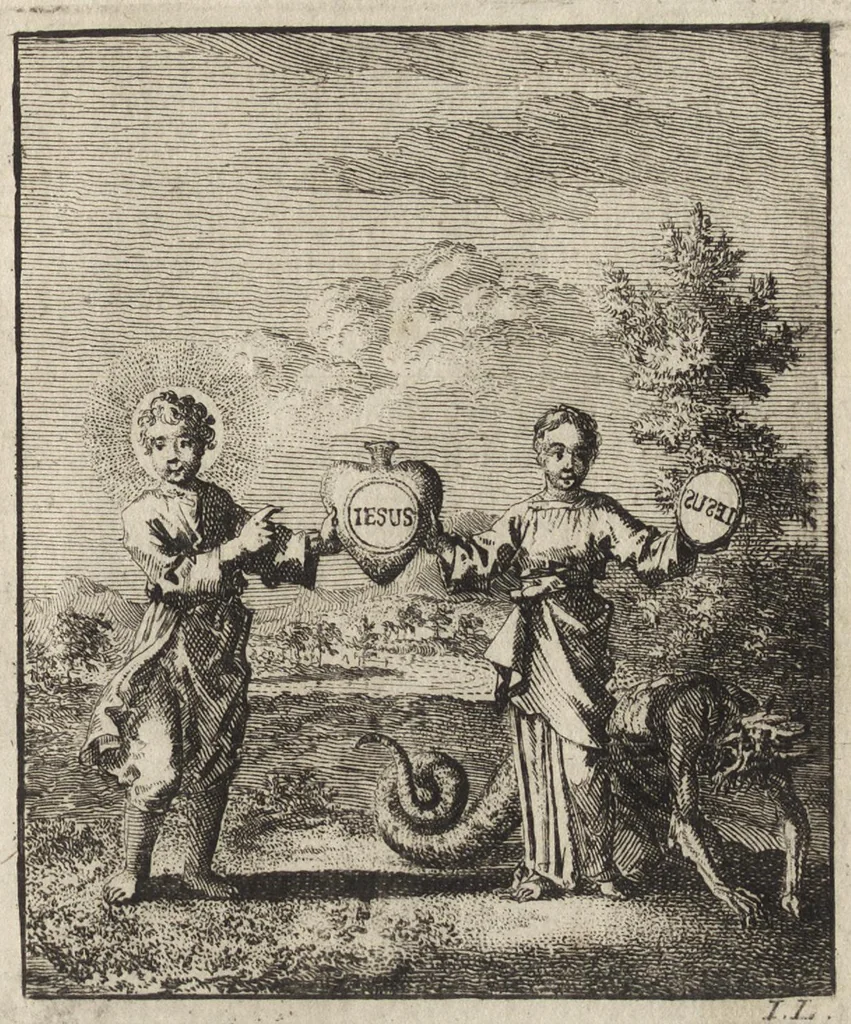 An illustration from Jezus en de Ziel : een geestelyke Spiegel voor't gemoed, bestaande in veertig aangenaame en stichtelyke Zinnebeelde : vervat in drie deelen, 1722, leaf 164