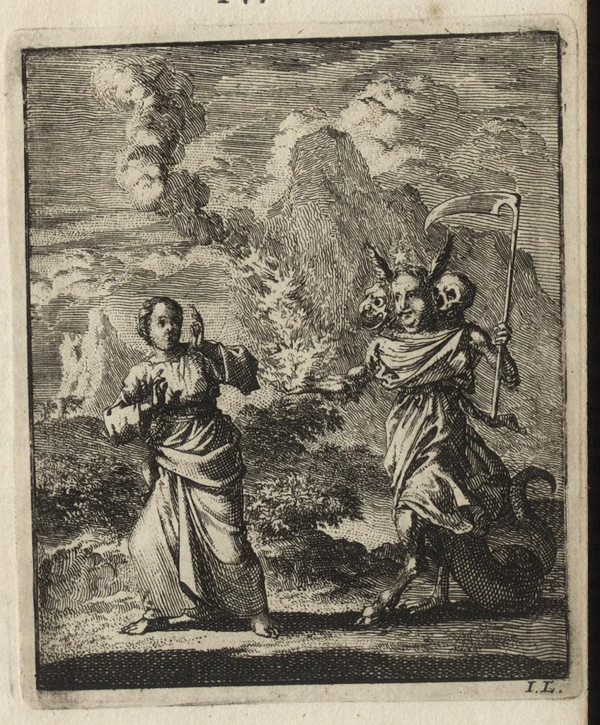 An illustration from Jezus en de Ziel : een geestelyke Spiegel voor't gemoed, bestaande in veertig aangenaame en stichtelyke Zinnebeelde : vervat in drie deelen, 1722, leaf 28