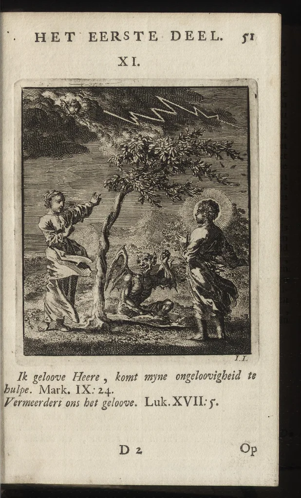 An illustration from Jezus en de Ziel : een geestelyke Spiegel voor't gemoed, bestaande in veertig aangenaame en stichtelyke Zinnebeelde : vervat in drie deelen, 1722, leaf 56