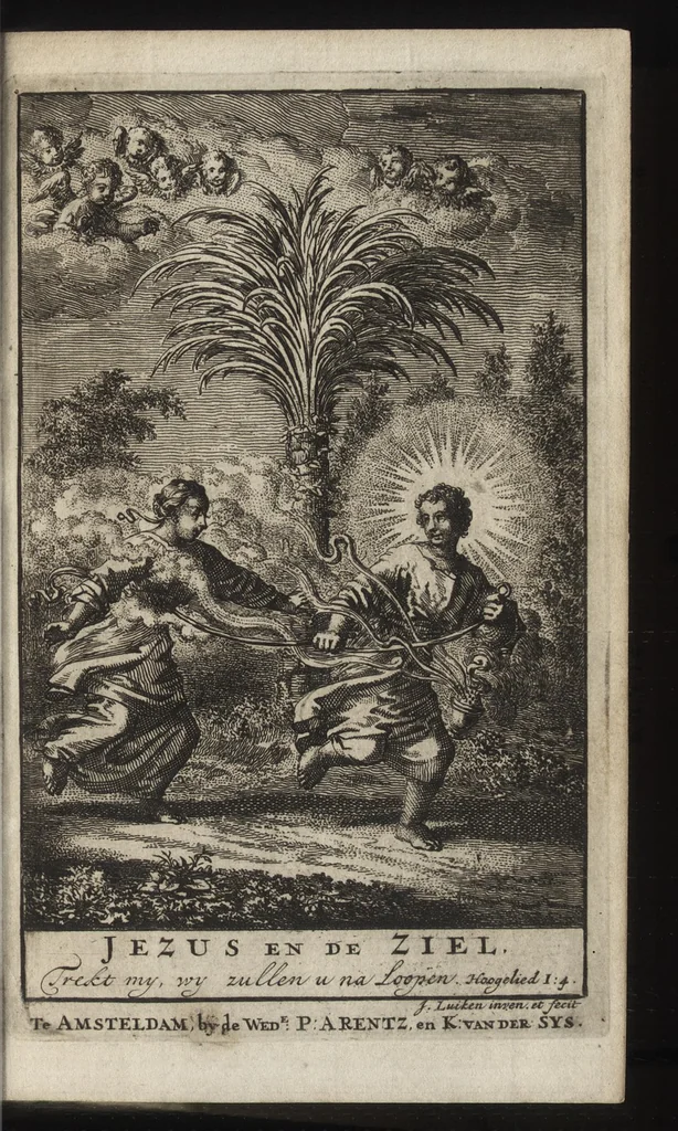An illustration from Jezus en de Ziel : een geestelyke Spiegel voor't gemoed, bestaande in veertig aangenaame en stichtelyke Zinnebeelde : vervat in drie deelen, 1722, leaf 6
