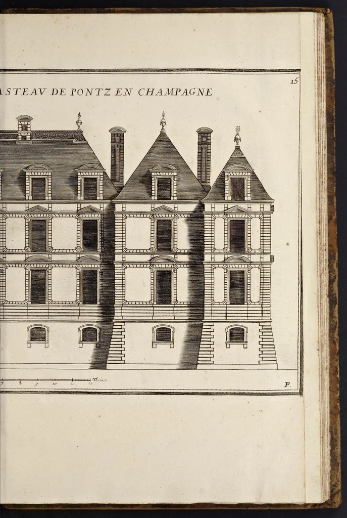 An illustration from Maniere de bien bastir pour toutes sortes de personnes. Contenant les moyens d'elever des bastimens de toutes grandeurs, d'y faire tous les ornemens, commoditez & détachemens qui s'y peuvent souhaiter. Ensemble des desseins pour bastir regulierement sur toute sorte de place, 1681, leaf 166