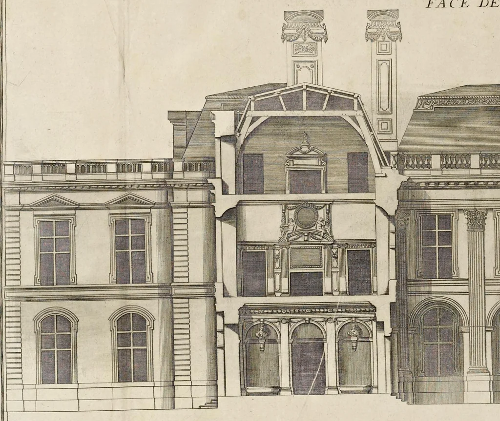An illustration from Maniere de bien bastir pour toutes sortes de personnes. Contenant les moyens d'elever des bastimens de toutes grandeurs, d'y faire tous les ornemens, commoditez & détachemens qui s'y peuvent souhaiter. Ensemble des desseins pour bastir regulierement sur toute sorte de place, 1681, leaf 221