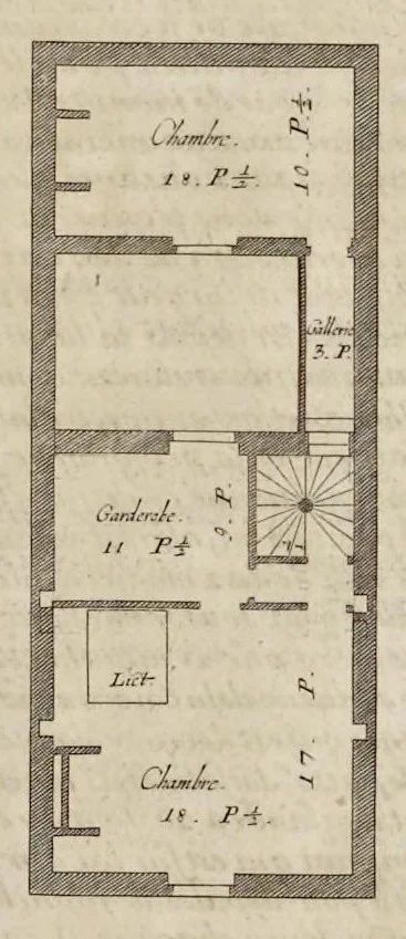 An illustration from Maniere de bien bastir pour toutes sortes de personnes. Contenant les moyens d'elever des bastimens de toutes grandeurs, d'y faire tous les ornemens, commoditez & détachemens qui s'y peuvent souhaiter. Ensemble des desseins pour bastir regulierement sur toute sorte de place, 1681, leaf 28