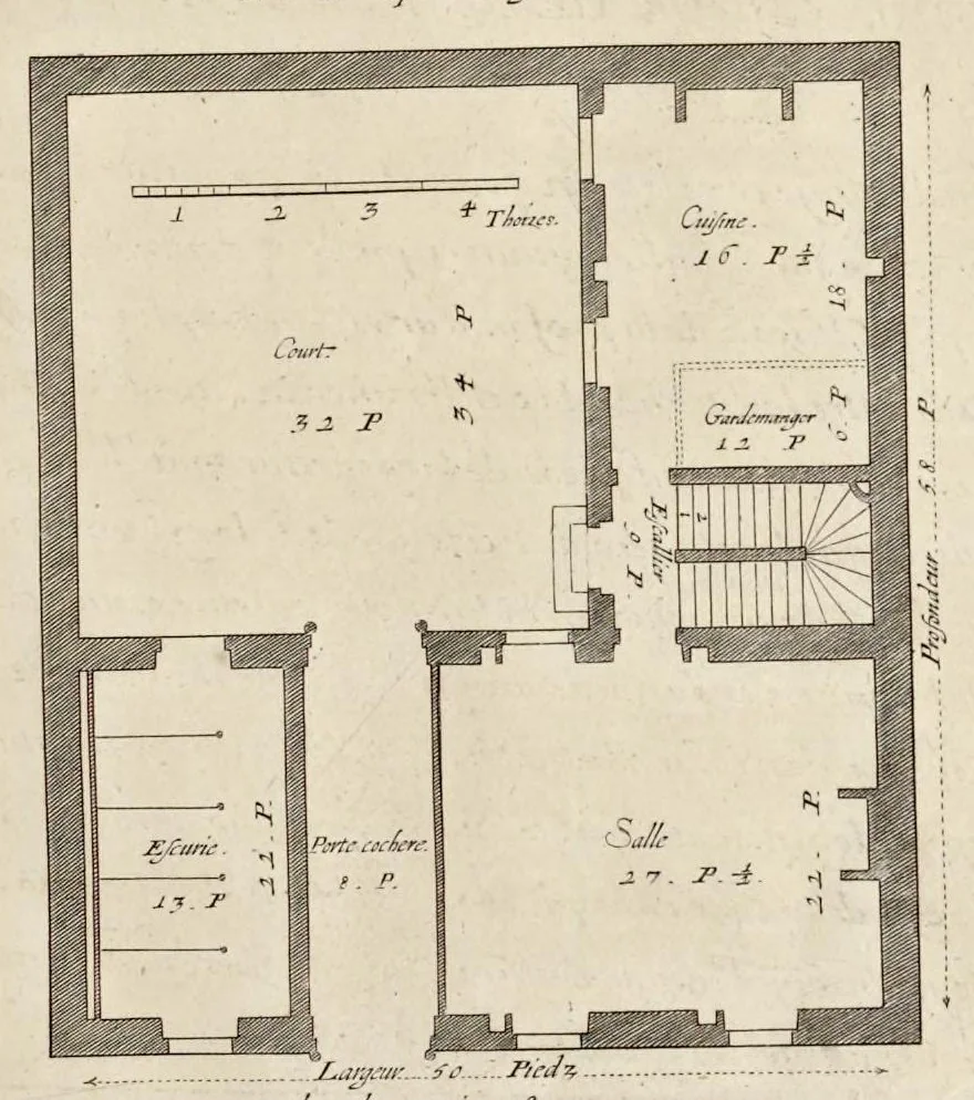 An illustration from Maniere de bien bastir pour toutes sortes de personnes. Contenant les moyens d'elever des bastimens de toutes grandeurs, d'y faire tous les ornemens, commoditez & détachemens qui s'y peuvent souhaiter. Ensemble des desseins pour bastir regulierement sur toute sorte de place, 1681, leaf 40