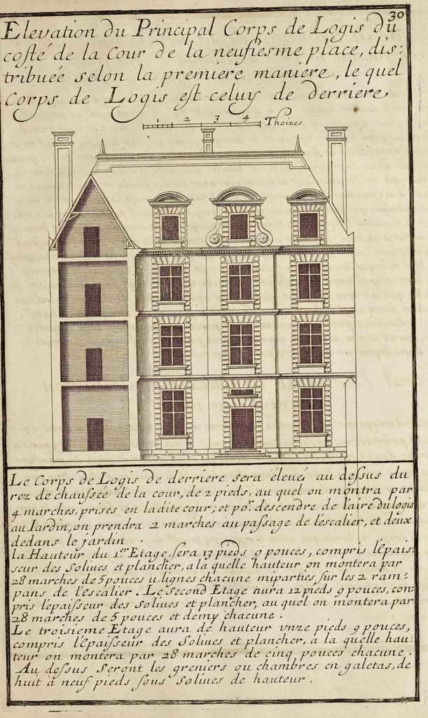 An illustration from Maniere de bien bastir pour toutes sortes de personnes. Contenant les moyens d'elever des bastimens de toutes grandeurs, d'y faire tous les ornemens, commoditez & détachemens qui s'y peuvent souhaiter. Ensemble des desseins pour bastir regulierement sur toute sorte de place, 1681, leaf 58