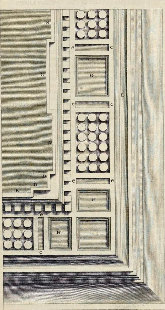 An illustration from Les dix livres d'architecture de Vitruve : corrigez et traduits nouvellement en françois, avec des notes & des figures, 1684, leaf 142