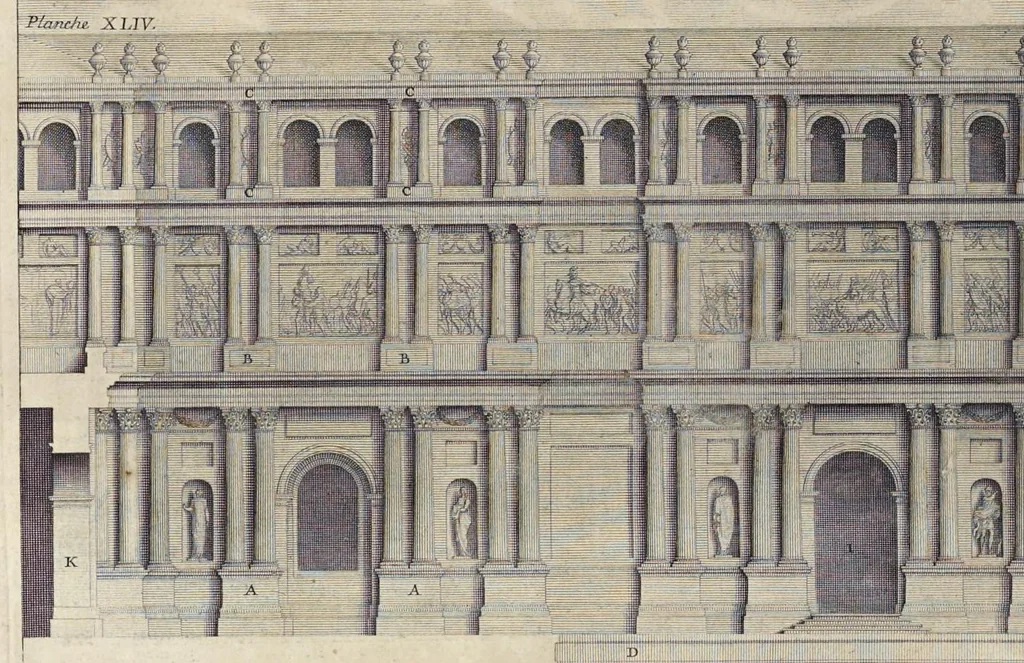 An illustration from Les dix livres d'architecture de Vitruve : corrigez et traduits nouvellement en françois, avec des notes & des figures, 1684, leaf 201