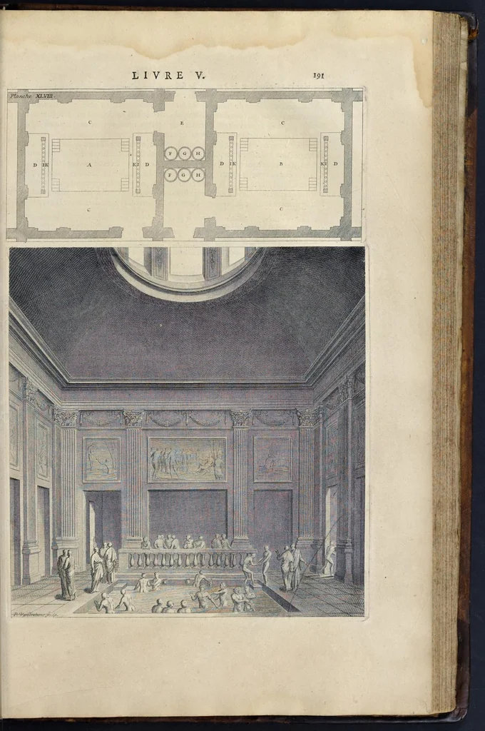 An illustration from Les dix livres d'architecture de Vitruve : corrigez et traduits nouvellement en françois, avec des notes & des figures, 1684, leaf 214