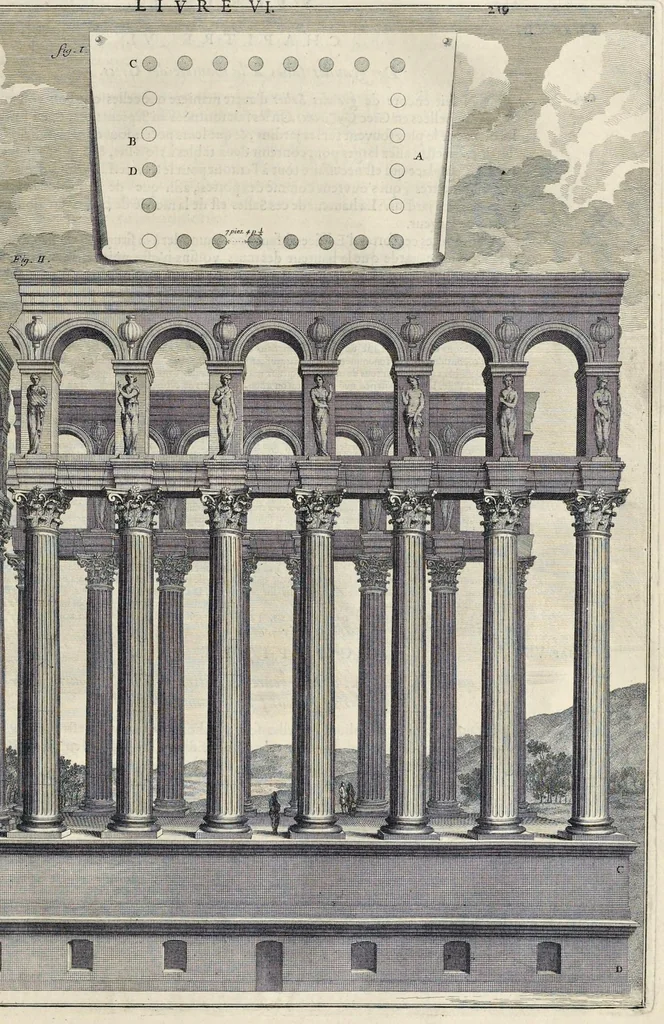 An illustration from Les dix livres d'architecture de Vitruve : corrigez et traduits nouvellement en françois, avec des notes & des figures, 1684, leaf 242