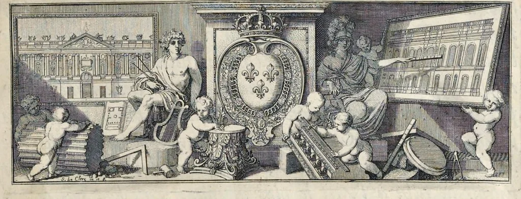 An illustration from Les dix livres d'architecture de Vitruve : corrigez et traduits nouvellement en françois, avec des notes & des figures, 1684, leaf 8