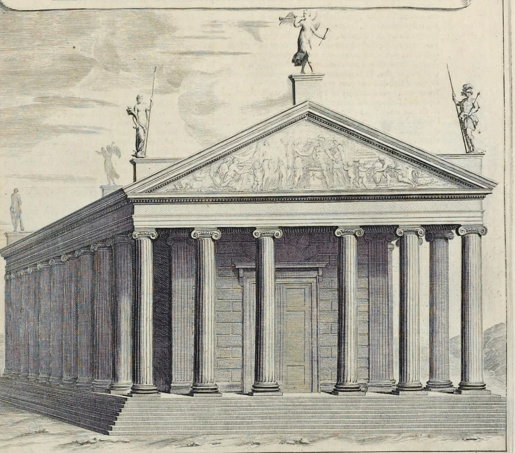 An illustration from Les dix livres d'architecture de Vitruve : corrigez et traduits nouvellement en françois, avec des notes & des figures, 1684, leaf 90