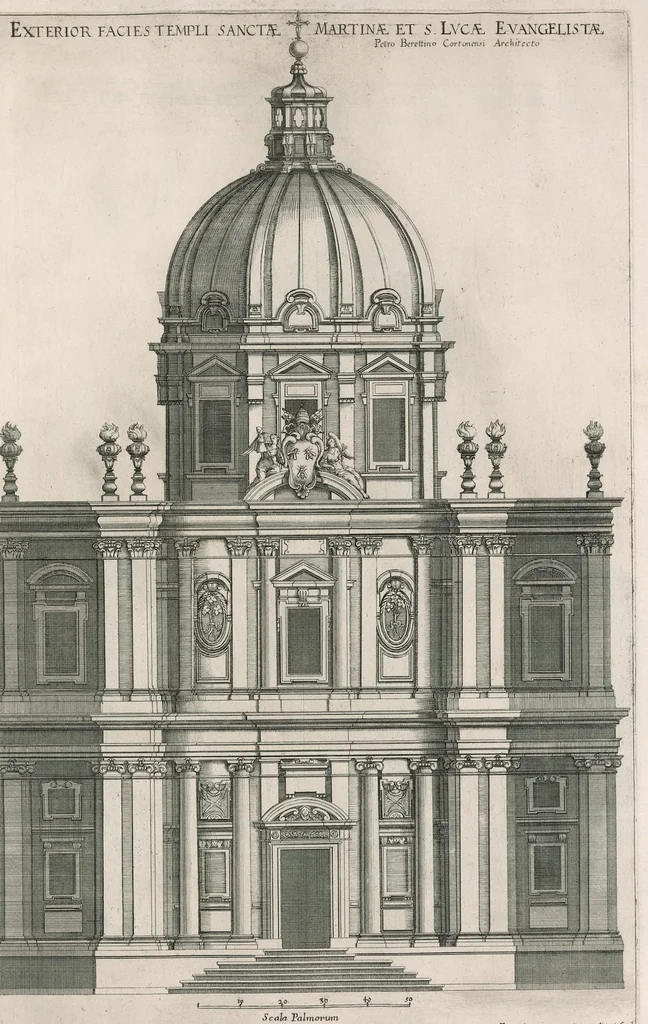An illustration from Insignium Romae templorum prospectus exteriores interioresque a celebrioribus architectis inventi : nunc tandem suis cum plantis ac mensuris a Io. Iacobo de Rubeis Romano suis typis in lucem editi ad aedem Pacis : cum privilegio Summi Pontificis, anno MDCLXXXIII, 1683, leaf 104