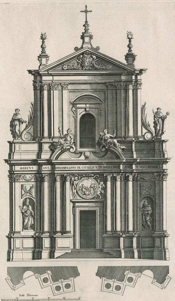 An illustration from Insignium Romae templorum prospectus exteriores interioresque a celebrioribus architectis inventi : nunc tandem suis cum plantis ac mensuris a Io. Iacobo de Rubeis Romano suis typis in lucem editi ad aedem Pacis : cum privilegio Summi Pontificis, anno MDCLXXXIII, 1683, leaf 108
