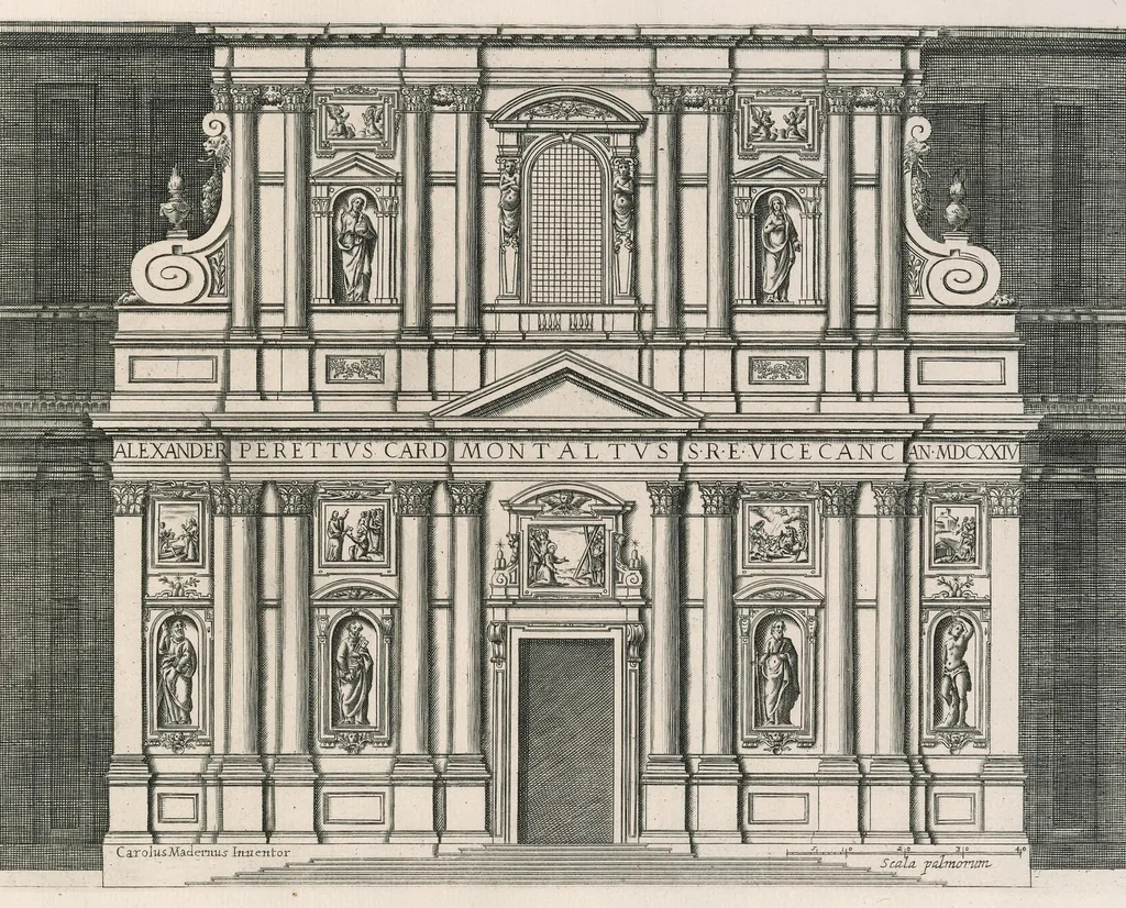 An illustration from Insignium Romae templorum prospectus exteriores interioresque a celebrioribus architectis inventi : nunc tandem suis cum plantis ac mensuris a Io. Iacobo de Rubeis Romano suis typis in lucem editi ad aedem Pacis : cum privilegio Summi Pontificis, anno MDCLXXXIII, 1683, leaf 116