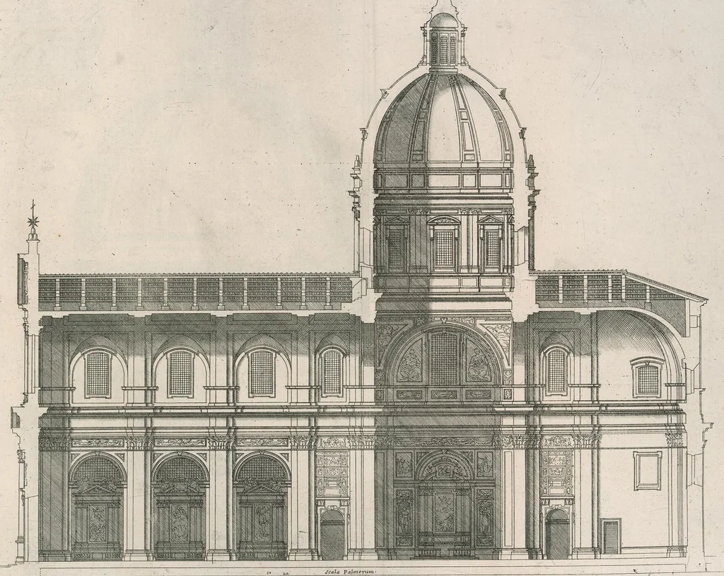 An illustration from Insignium Romae templorum prospectus exteriores interioresque a celebrioribus architectis inventi : nunc tandem suis cum plantis ac mensuris a Io. Iacobo de Rubeis Romano suis typis in lucem editi ad aedem Pacis : cum privilegio Summi Pontificis, anno MDCLXXXIII, 1683, leaf 118