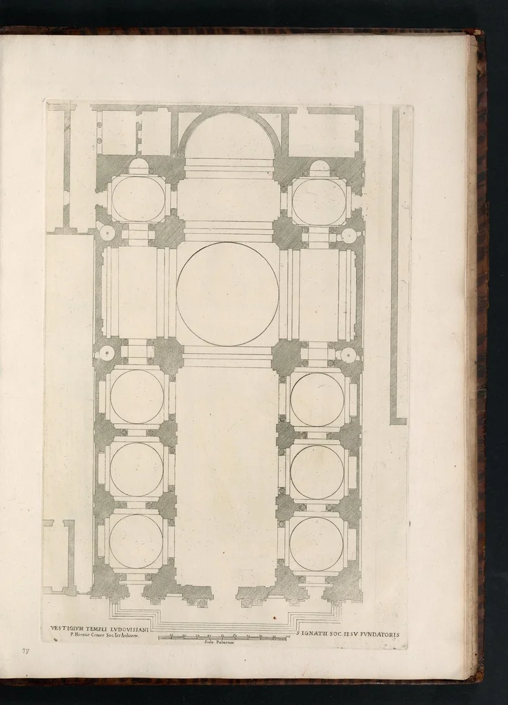 An illustration from Insignium Romae templorum prospectus exteriores interioresque a celebrioribus architectis inventi : nunc tandem suis cum plantis ac mensuris a Io. Iacobo de Rubeis Romano suis typis in lucem editi ad aedem Pacis : cum privilegio Summi Pontificis, anno MDCLXXXIII, 1683, leaf 128