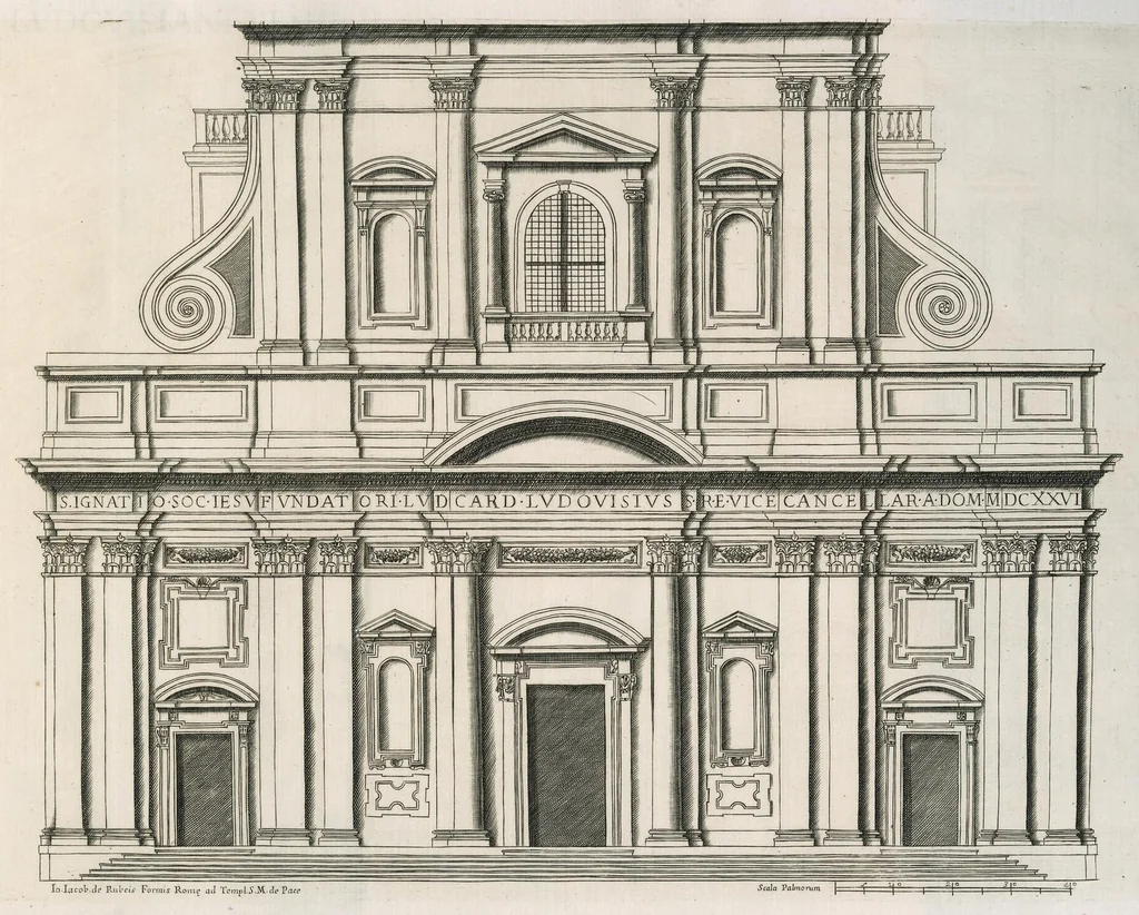 An illustration from Insignium Romae templorum prospectus exteriores interioresque a celebrioribus architectis inventi : nunc tandem suis cum plantis ac mensuris a Io. Iacobo de Rubeis Romano suis typis in lucem editi ad aedem Pacis : cum privilegio Summi Pontificis, anno MDCLXXXIII, 1683, leaf 130