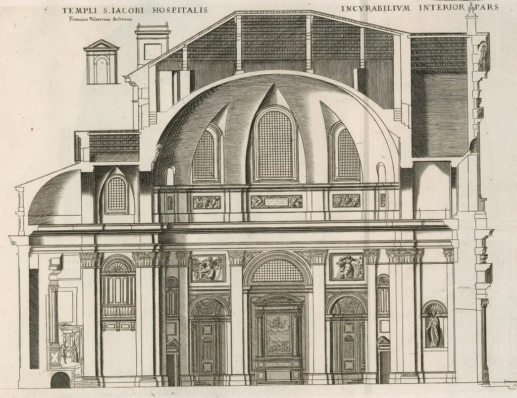 An illustration from Insignium Romae templorum prospectus exteriores interioresque a celebrioribus architectis inventi : nunc tandem suis cum plantis ac mensuris a Io. Iacobo de Rubeis Romano suis typis in lucem editi ad aedem Pacis : cum privilegio Summi Pontificis, anno MDCLXXXIII, 1683, leaf 138