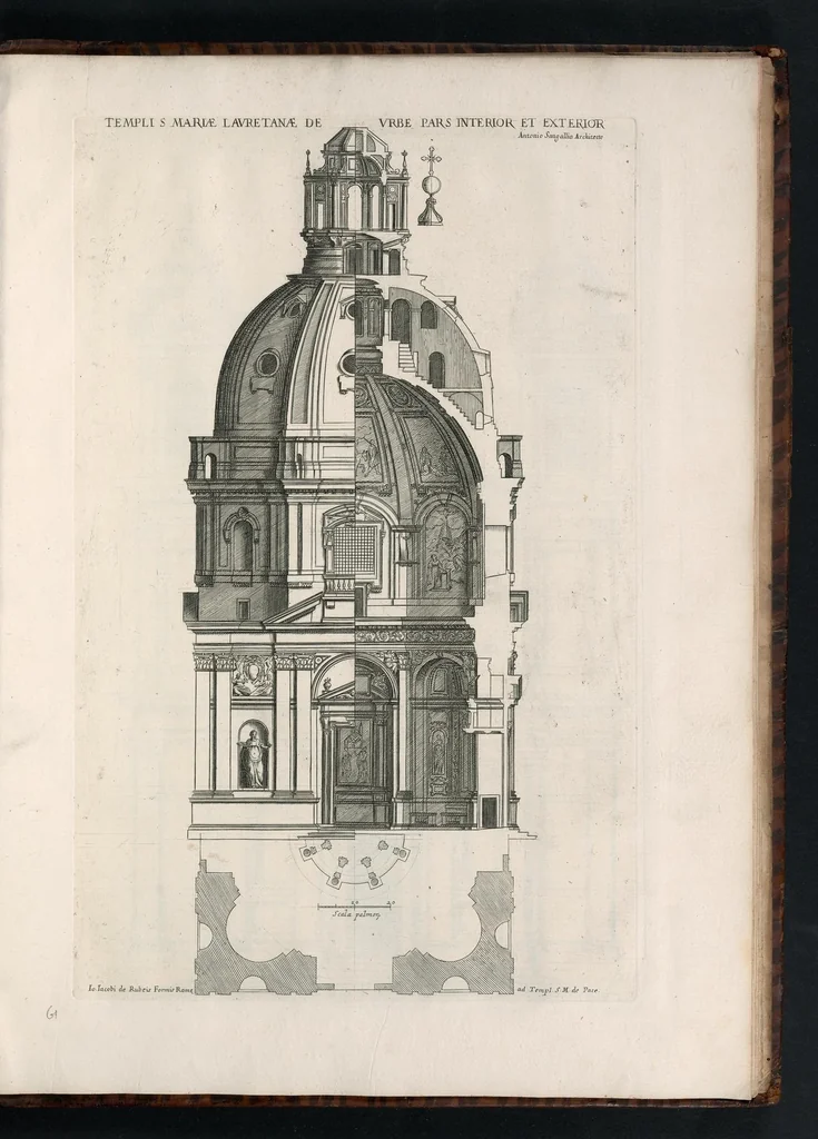 An illustration from Insignium Romae templorum prospectus exteriores interioresque a celebrioribus architectis inventi : nunc tandem suis cum plantis ac mensuris a Io. Iacobo de Rubeis Romano suis typis in lucem editi ad aedem Pacis : cum privilegio Summi Pontificis, anno MDCLXXXIII, 1683, leaf 140