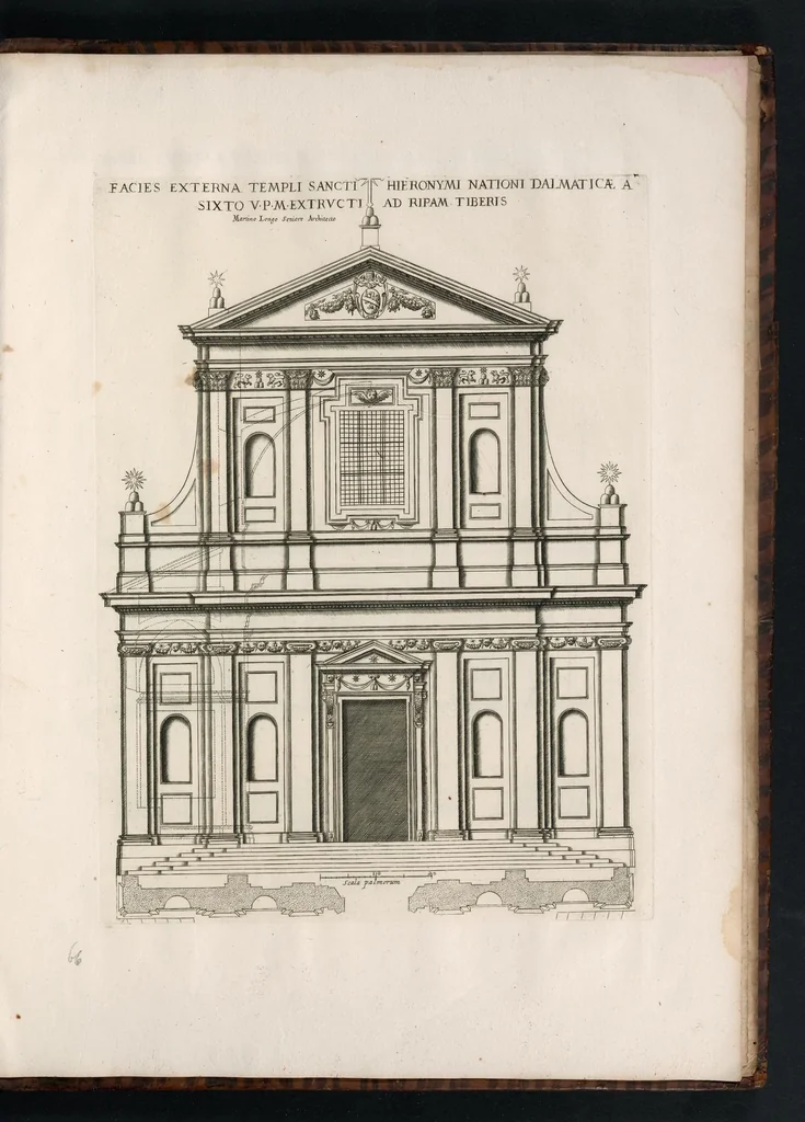 An illustration from Insignium Romae templorum prospectus exteriores interioresque a celebrioribus architectis inventi : nunc tandem suis cum plantis ac mensuris a Io. Iacobo de Rubeis Romano suis typis in lucem editi ad aedem Pacis : cum privilegio Summi Pontificis, anno MDCLXXXIII, 1683, leaf 148