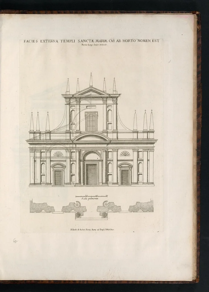 An illustration from Insignium Romae templorum prospectus exteriores interioresque a celebrioribus architectis inventi : nunc tandem suis cum plantis ac mensuris a Io. Iacobo de Rubeis Romano suis typis in lucem editi ad aedem Pacis : cum privilegio Summi Pontificis, anno MDCLXXXIII, 1683, leaf 150