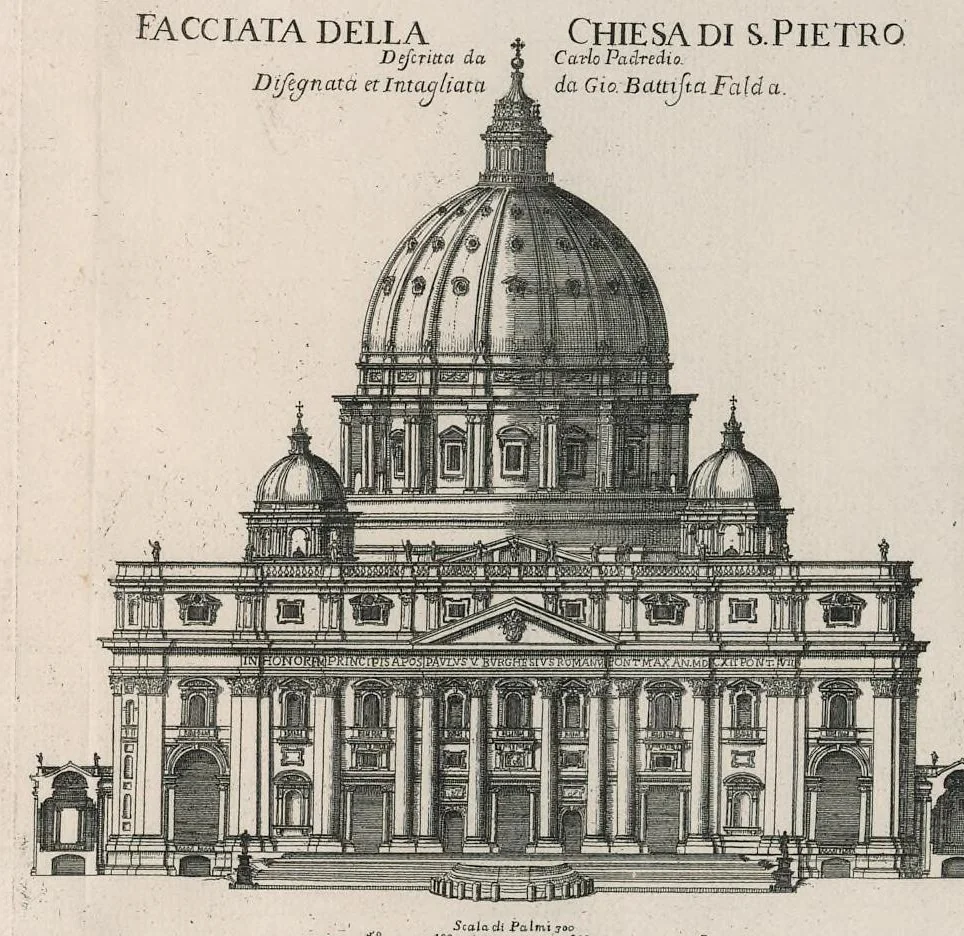 An illustration from Insignium Romae templorum prospectus exteriores interioresque a celebrioribus architectis inventi : nunc tandem suis cum plantis ac mensuris a Io. Iacobo de Rubeis Romano suis typis in lucem editi ad aedem Pacis : cum privilegio Summi Pontificis, anno MDCLXXXIII, 1683, leaf 28