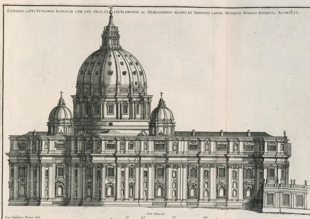 An illustration from Insignium Romae templorum prospectus exteriores interioresque a celebrioribus architectis inventi : nunc tandem suis cum plantis ac mensuris a Io. Iacobo de Rubeis Romano suis typis in lucem editi ad aedem Pacis : cum privilegio Summi Pontificis, anno MDCLXXXIII, 1683, leaf 34