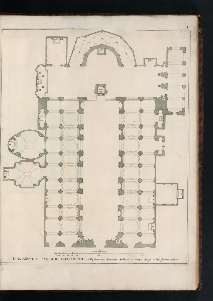 An illustration from Insignium Romae templorum prospectus exteriores interioresque a celebrioribus architectis inventi : nunc tandem suis cum plantis ac mensuris a Io. Iacobo de Rubeis Romano suis typis in lucem editi ad aedem Pacis : cum privilegio Summi Pontificis, anno MDCLXXXIII, 1683, leaf 42