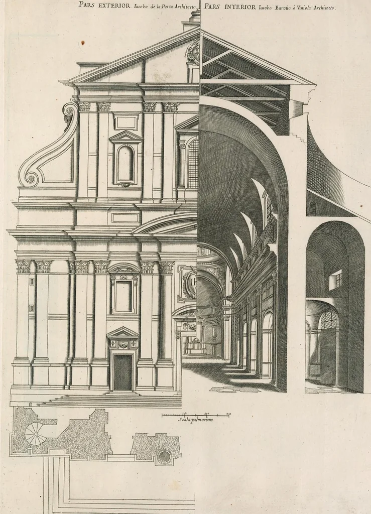 An illustration from Insignium Romae templorum prospectus exteriores interioresque a celebrioribus architectis inventi : nunc tandem suis cum plantis ac mensuris a Io. Iacobo de Rubeis Romano suis typis in lucem editi ad aedem Pacis : cum privilegio Summi Pontificis, anno MDCLXXXIII, 1683, leaf 62